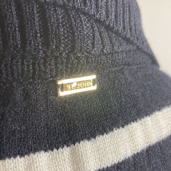 St. John Sport by Marie Gray Black Striped Polo Sweater - Picture 5 of 11